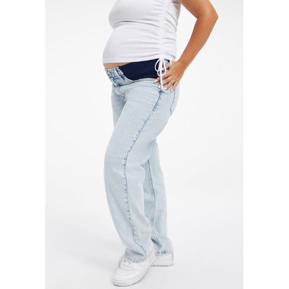 GOOD AMERICAN Good 90's Maternity Wide Leg Jeans 14/32 Light Blue934 NWT - Picture 3 of 16